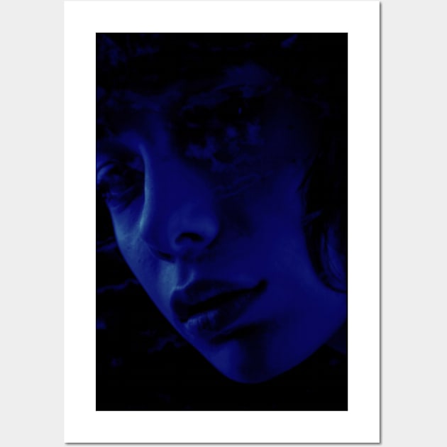 Beautiful girl face in dark blue lighting. Beautiful light tones defines shapes. Wall Art by 234TeeUser234